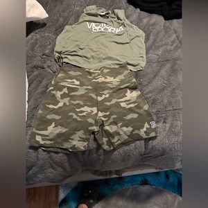Pink camo shorts with back out top